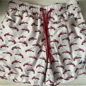 Properly Tied Kids Swim Trunks with Crawfish Print - Red and White